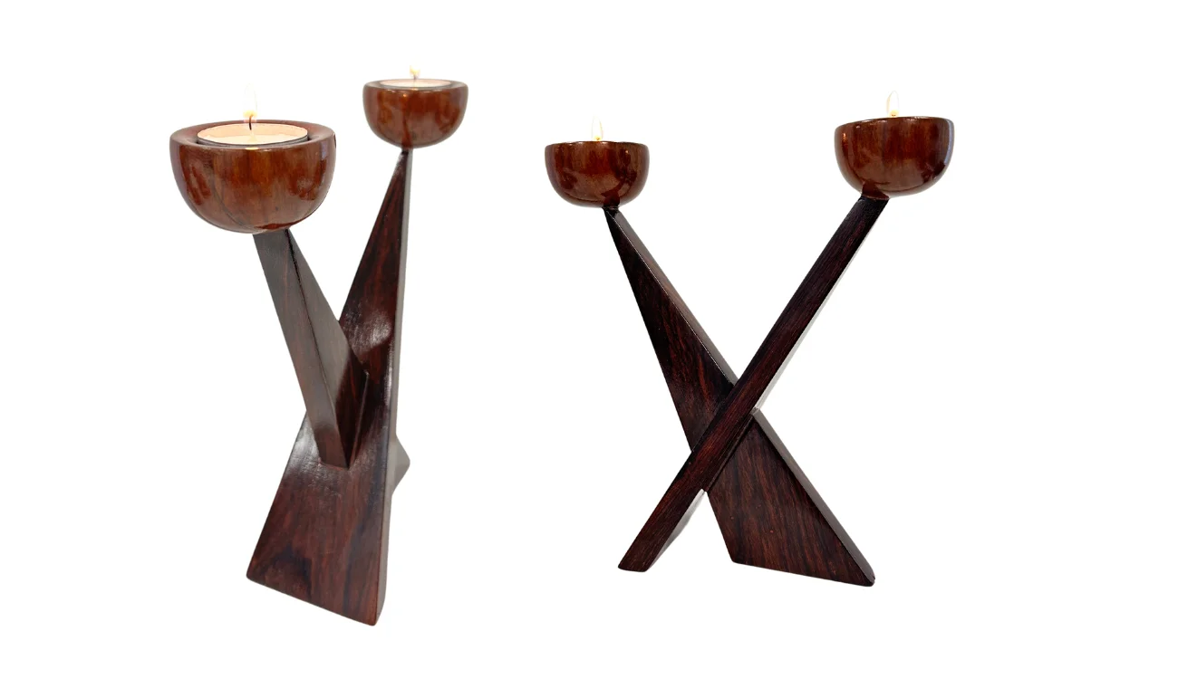 Geometric Duo Candle Holders - Wooden Tealight Holders