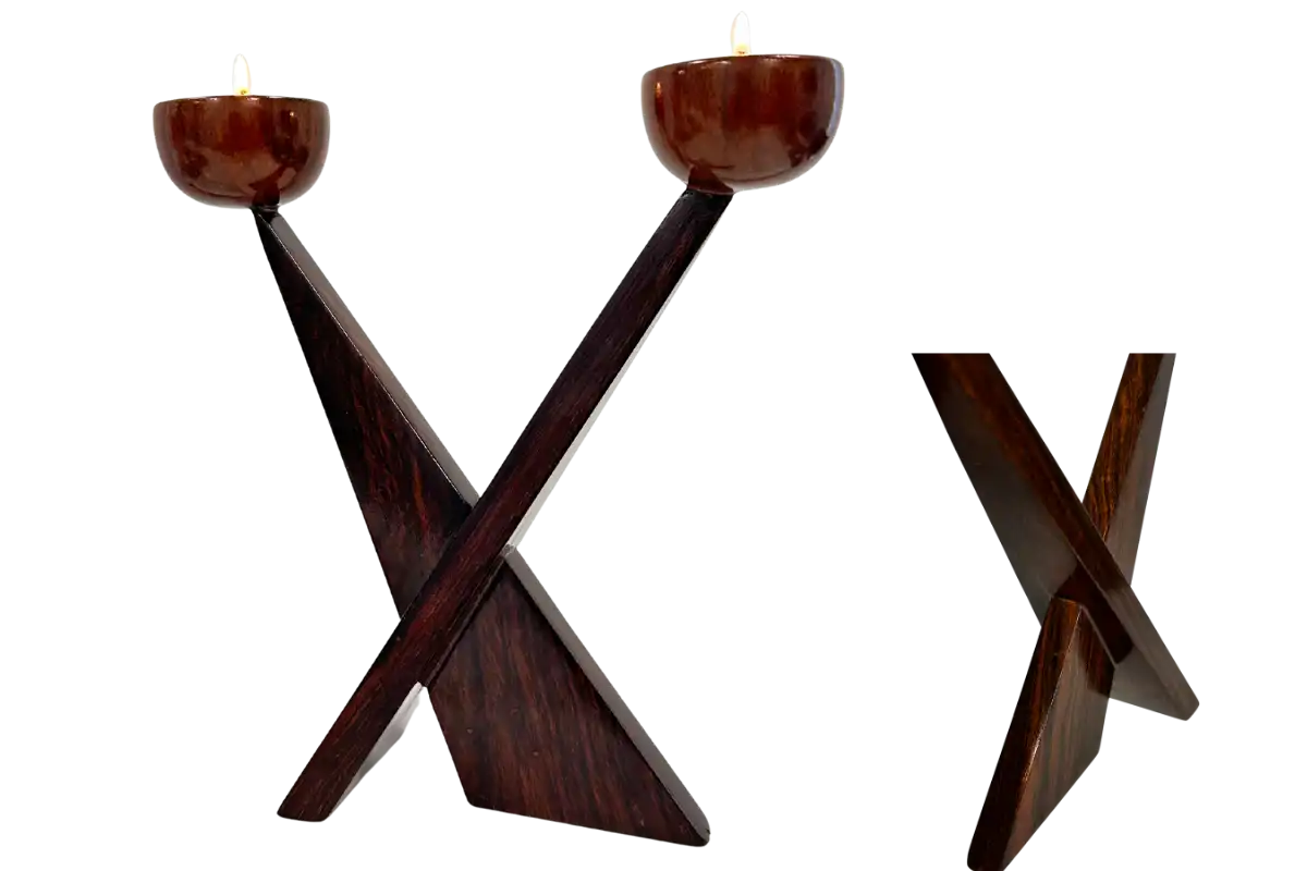 Sheesham Wood X-Frame Dual Candle Holder